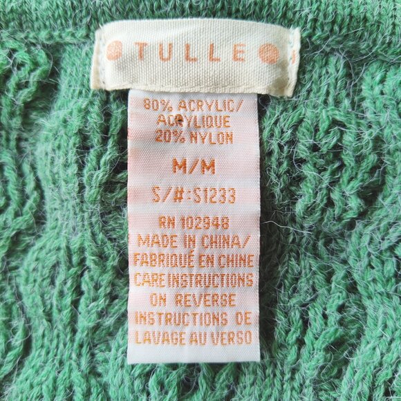 Tulle Office Siren Curvy Cable Knit w Rib Bodice Belt Back Sage Sweater Dress M - Picture 12 of 13